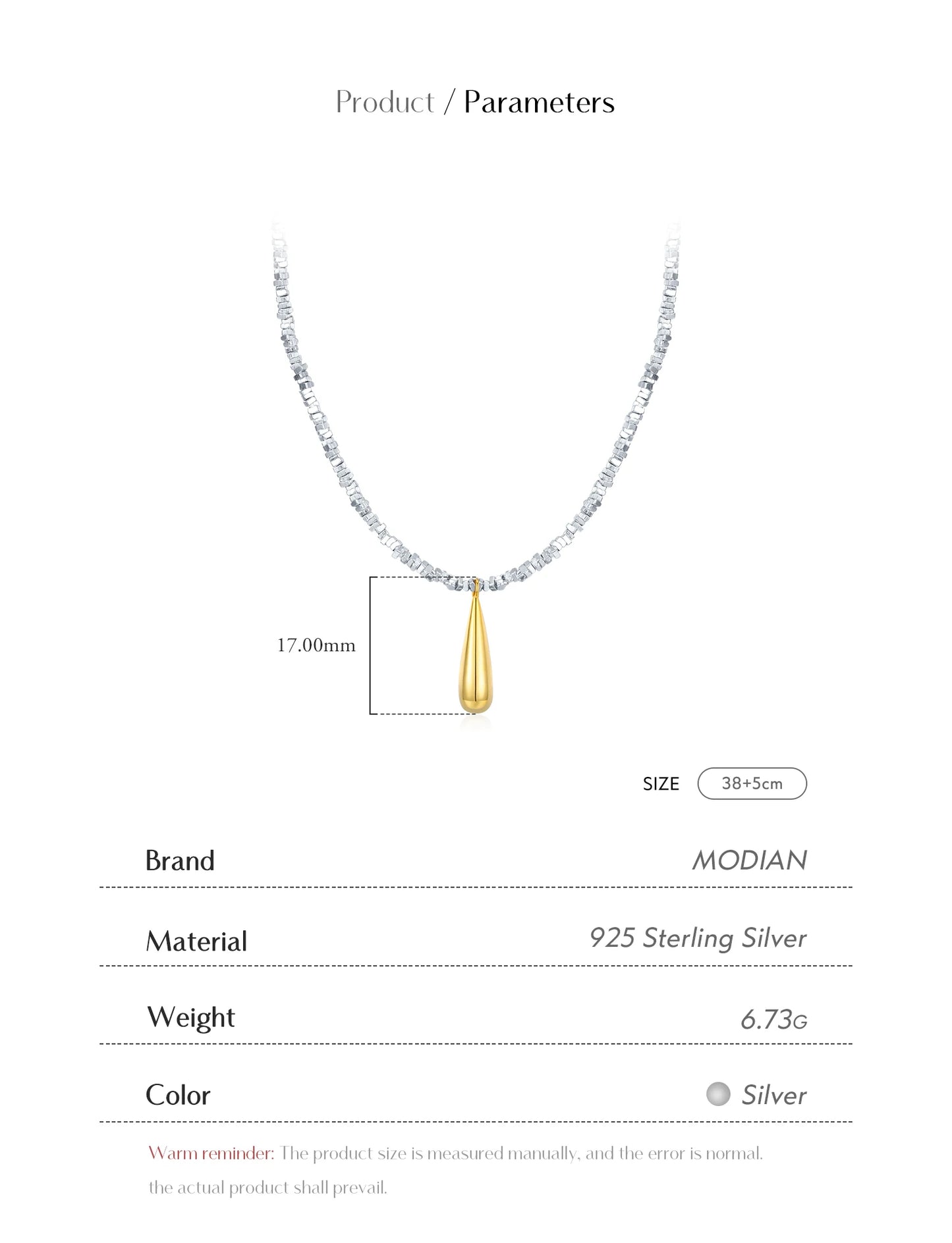 MODIAN 925 Sterling Silver Geometric Square Necklace Pendant Gold Color Water Drop Fine Jewelry For Women Valentine's Day Gifts