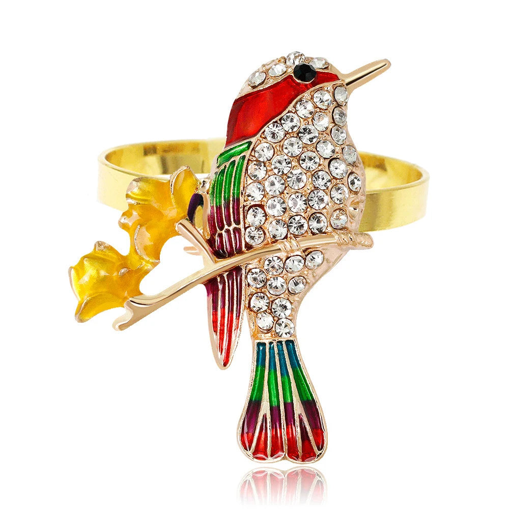 20Pcs Crystal Bird Tree Branch Napkin Rings Rhinestone Hummingbird Animal Napkin Holder for Christmas Wedding Dinner Party Decor