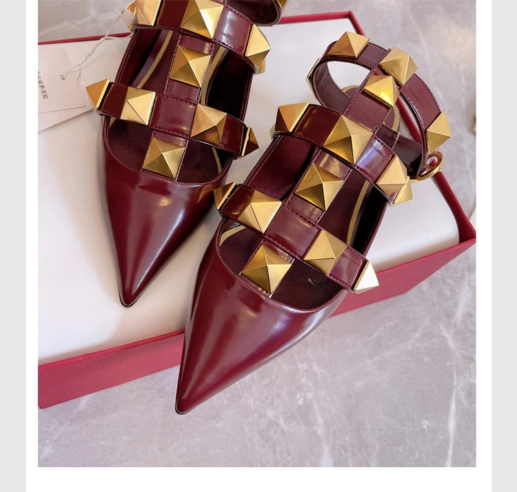 Women's Fashion Rivet High Heels 2023 Spring/Summer New Baotou Sandals Pointed Single Shoes