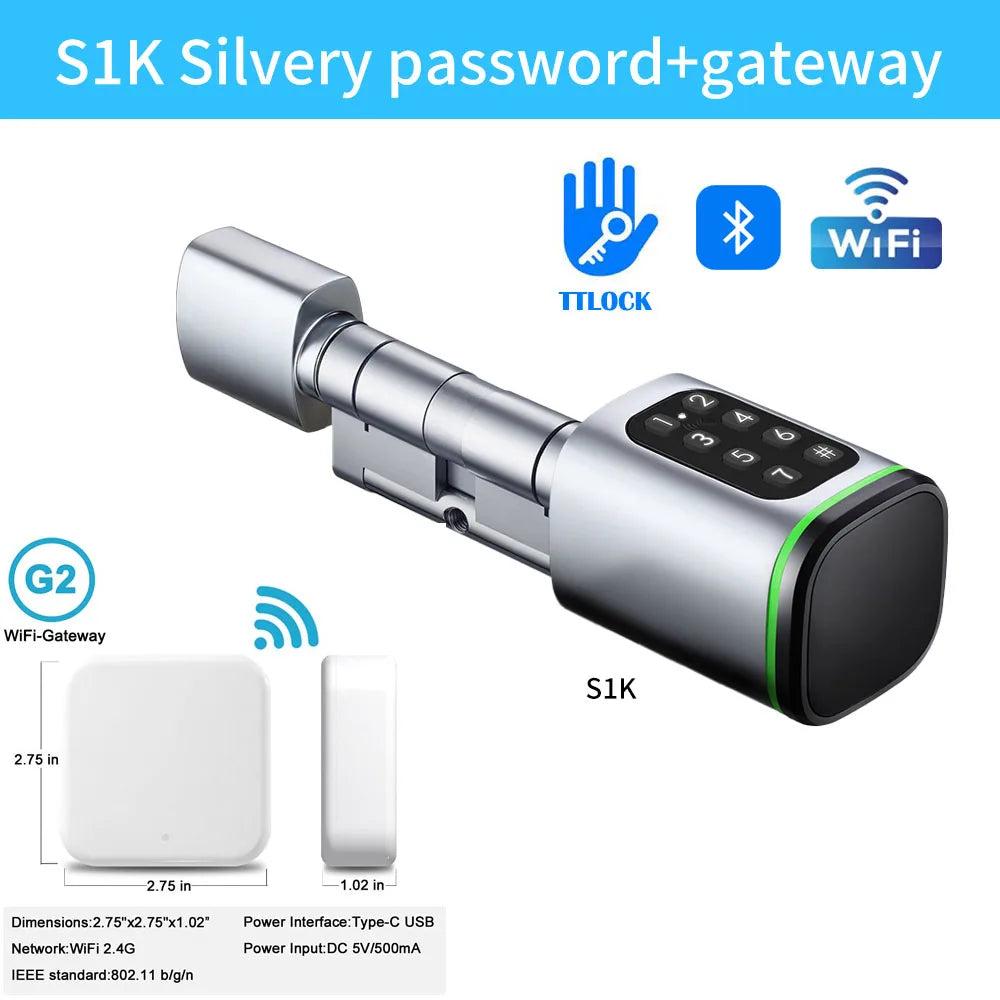TTLOCK App Electronic Digital Smart Cylinder With Fingerprint or Password Bluetooth 13.56mhz Rfid Card Mechanical Key Euro lock