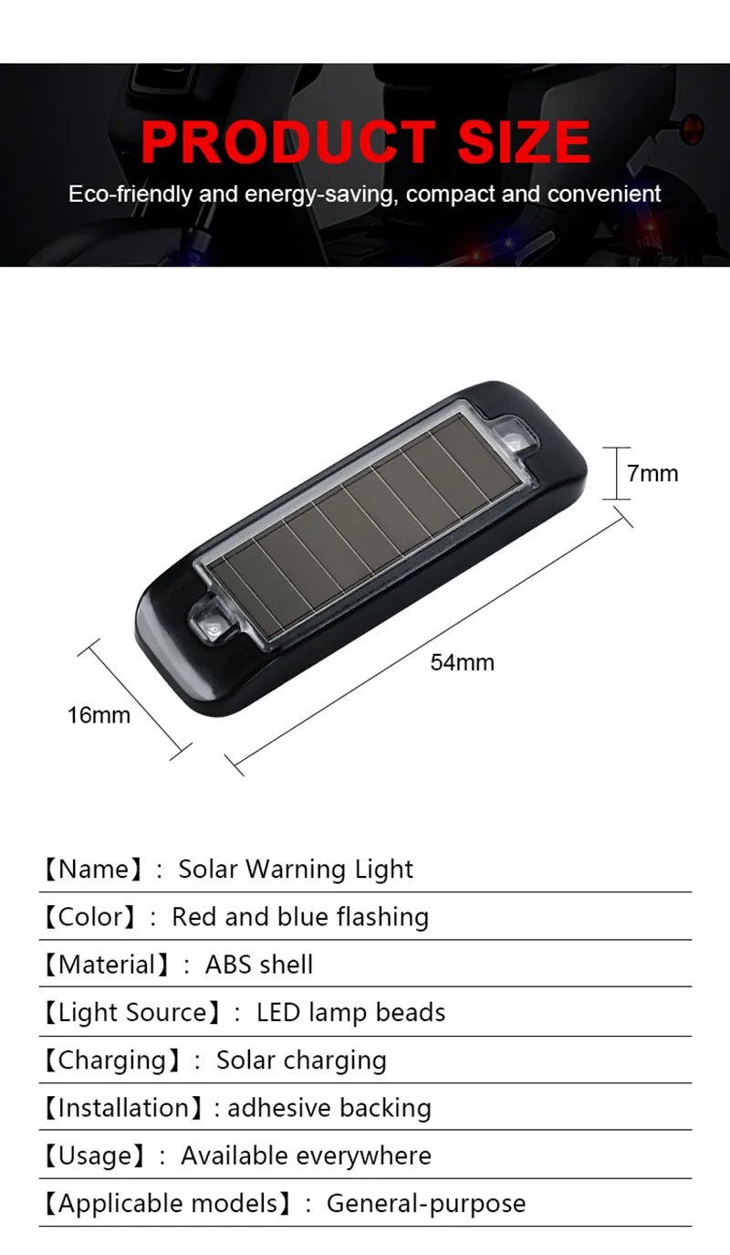 1PC Solar Powered Warning Light Anti-Theft Alarm LED Light Flashing Indicator Strobe Red Blue LED Lamp for Car Motorcycles Bike