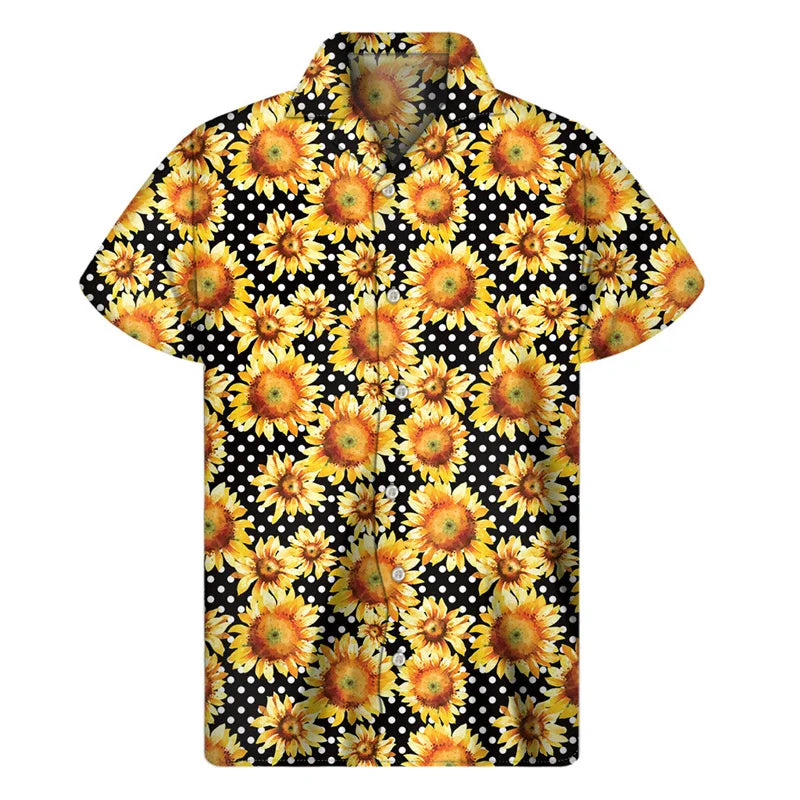 3d Plants Sunflower Print Shirt For Men Fashion Classic Short Sleeve Summer Vacation Shirts Breathable Tops Hawaiian Shirts