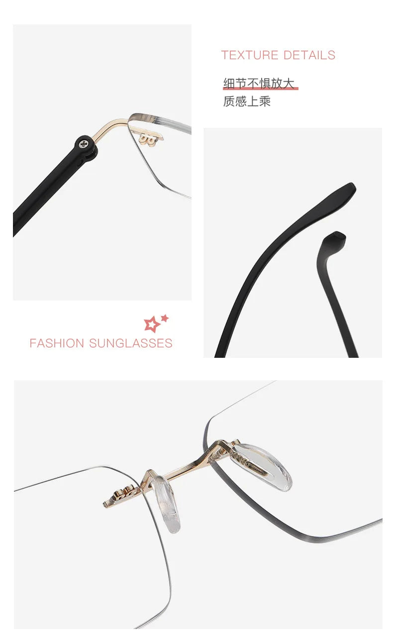 Rimless Photochromic Reading Glasses Auto Color Changing Light Sensitive Presbyopia Glasses Ultralight Frameless Eyeglasses for