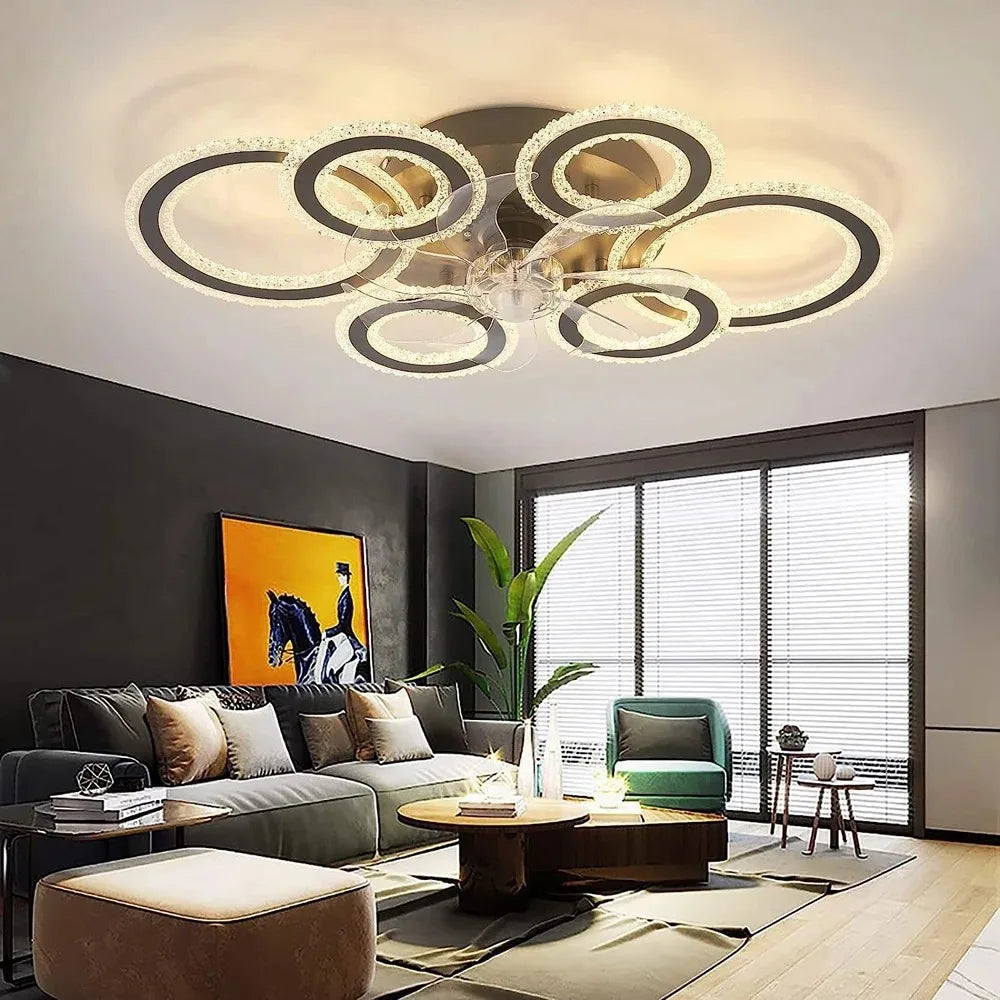 Smart Ceiling Fan with Lights Remote Control 6 Speeds Modern Circular Ring LED Fan Lamp Fixtures Kitchen Bedroom Home Fan Lamp