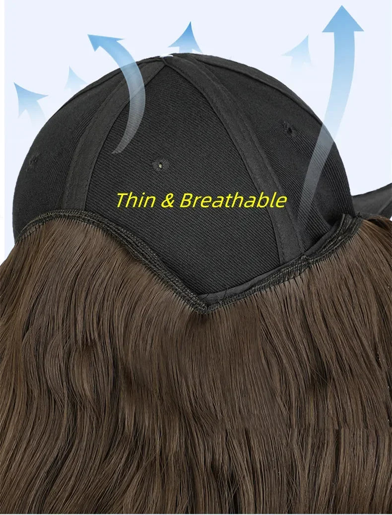 New Fashion Hat Hair Extensions Medium Long Ladies Curly Wigs Hats Connected Head Cover Synthetic Peaked Cap Wig For Women