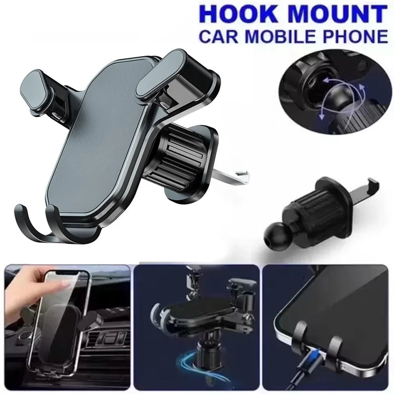 Universal Car Air Vent Phone Clip With Hook Gravity Car Mobile Phone Holder Smartphone GPS Bracket For iPhone Huawei Realme OPPO