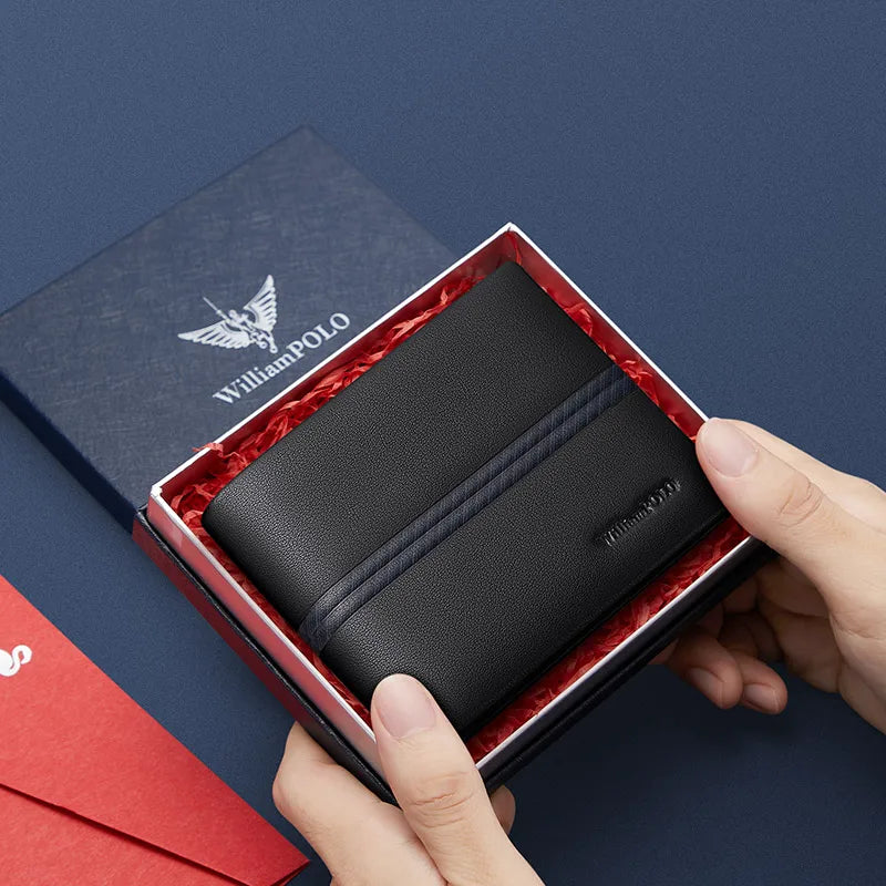 Luxury men's short leather wallet 2024 new large capacity multi-card money clip boys gift thin money clip