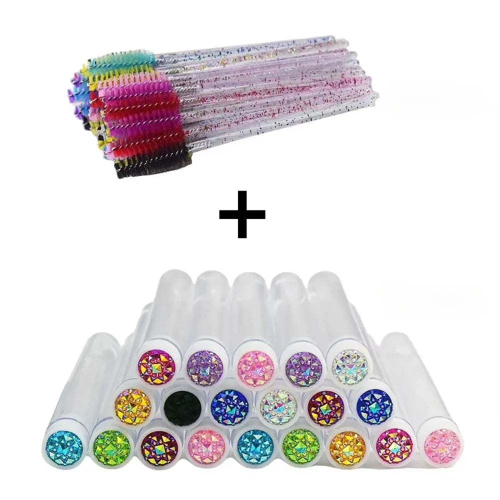 50Pcs Eyelash Brush Tubes with Crystal Mascara Wands & Eyebrow Comb Spoolies - Makeup Tools for Lash/Brow Applicators