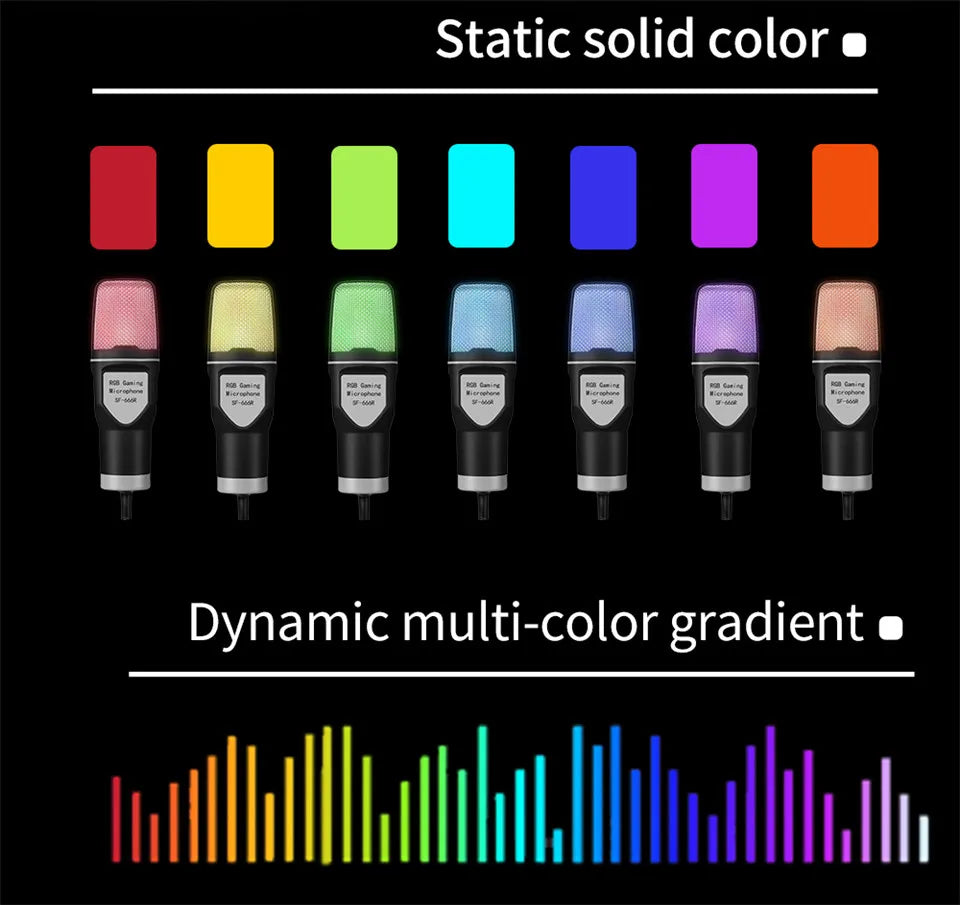 USB Microphone RGB Microfone Condensador Wire Gaming Mic for Podcast Recording Studio Streaming Laptop Desktop PC