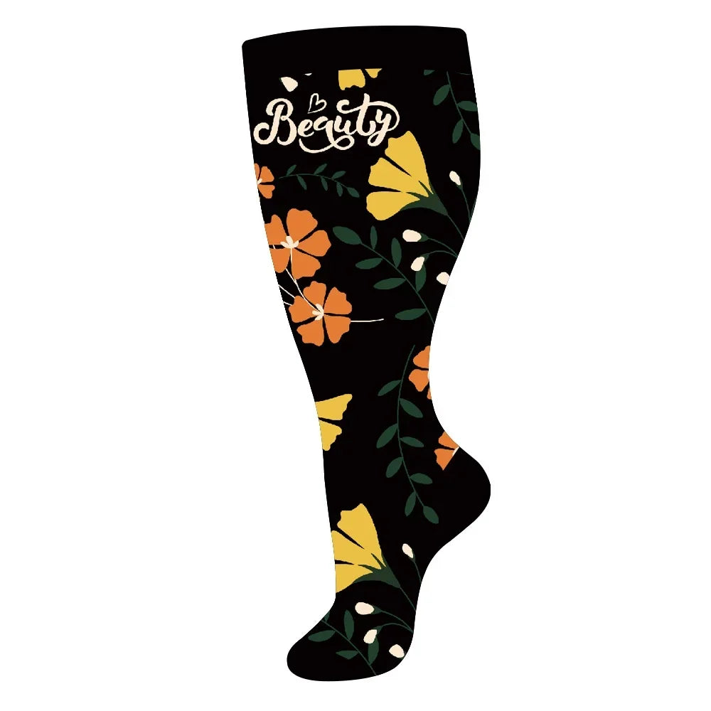 Plus Size Compression Socks for Women Men 20-30 MmHg Wide Calf Extra Large Knee High Flight Sock for Circulation Support 2XL-4XL