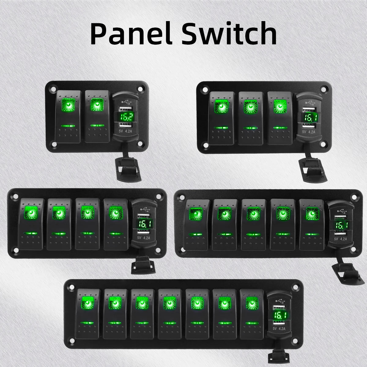 12V 24V DC 3/4/5/6/8 sets of marine control lever switch panel, with 4.8A dual USB charger voltage and sticker, green