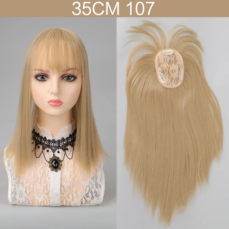 Synthetic Topper Hair Piece  Extension Wigs For Women Clip-on Natural Clip In Straight Wig With Bangs Black High Quality