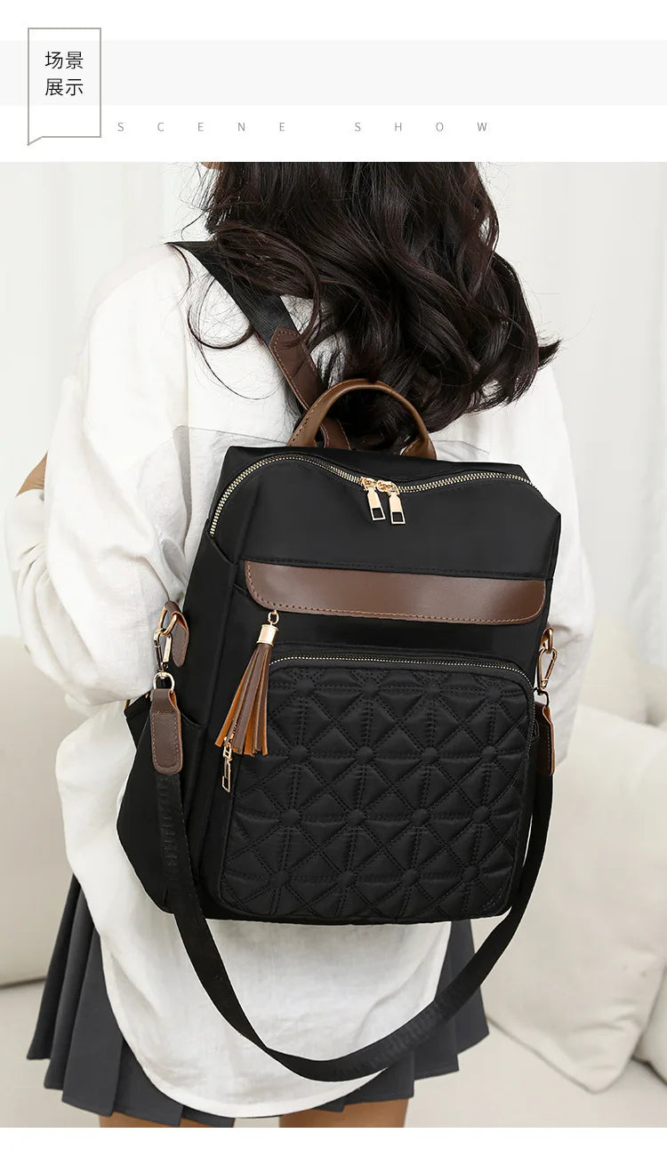 Quilted Embroidery Backpack For Women 2024 New Korean Style Versatile Large Capacity Water-Resistant Leather Shoulder Bags