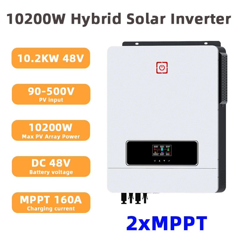 Y&H 10.2KW 2xMPPT Solar Hybrid Inverter 10KW Pure Sine Wave Inverter Built-in 160A Charge Controller Dual PV Input & AC Output