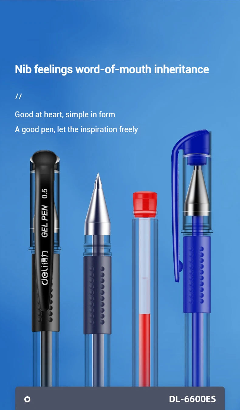 Deli 12-Pack Gel Pen Set 0.5mm Ballpoint Black Blue Red Ink Colors Writing Tools for School Office Stationery Supplies