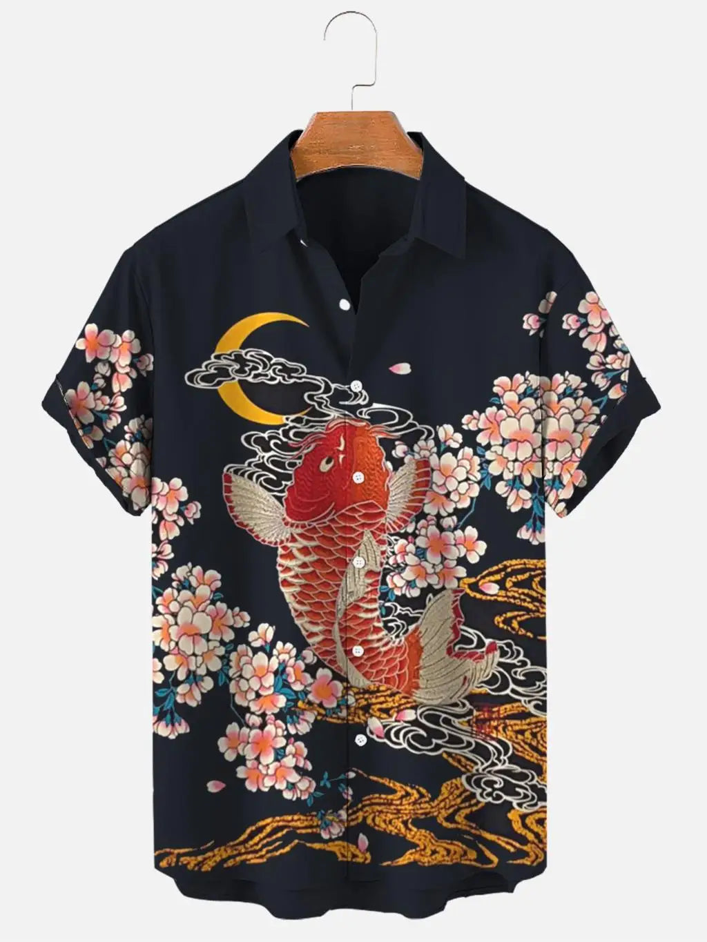 Fashionable summer turtle print shirts Hawaiian button Men's beach short sleeved Casual lapel