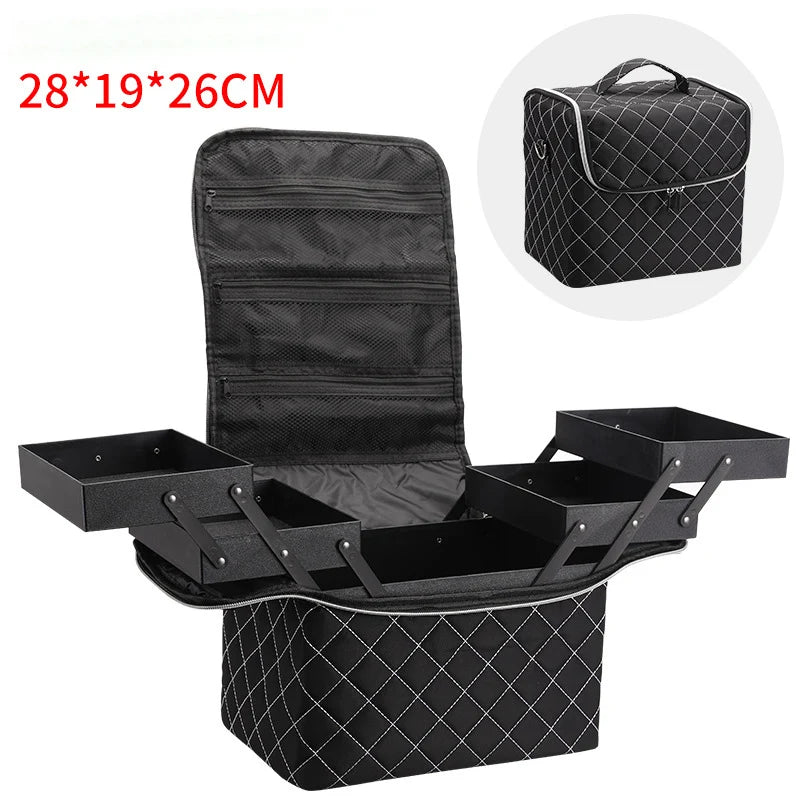 Women Cosmetic Boxes Zipper Nail Art Kit Storage Case Organizer Professional Make Up Handbag Large Capacity Plaid Makeup Bags