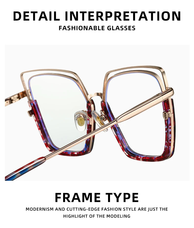VICKY Fashion Geometric Square Large Frame Personalized Design Women's Anti-Blue Light Reading Glasses Customizable Prescription