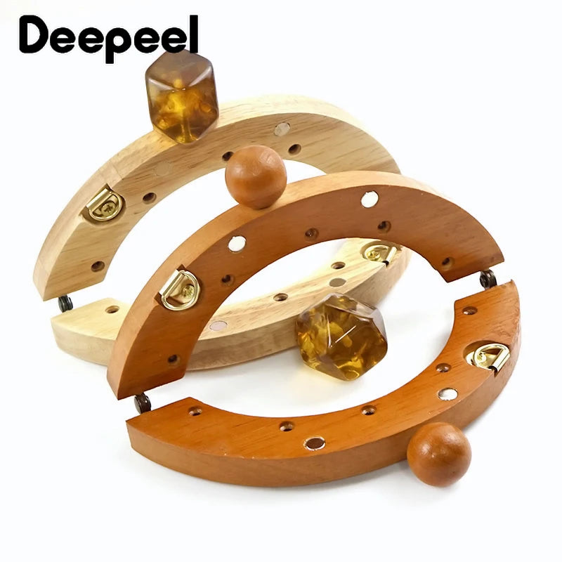 1Pc 14cm Mini Wooden Bag Handle Colored Beads Purse Frame Kiss Clasp Wallet Clourse Clip DIY Handmade Bracket Bags Accessories