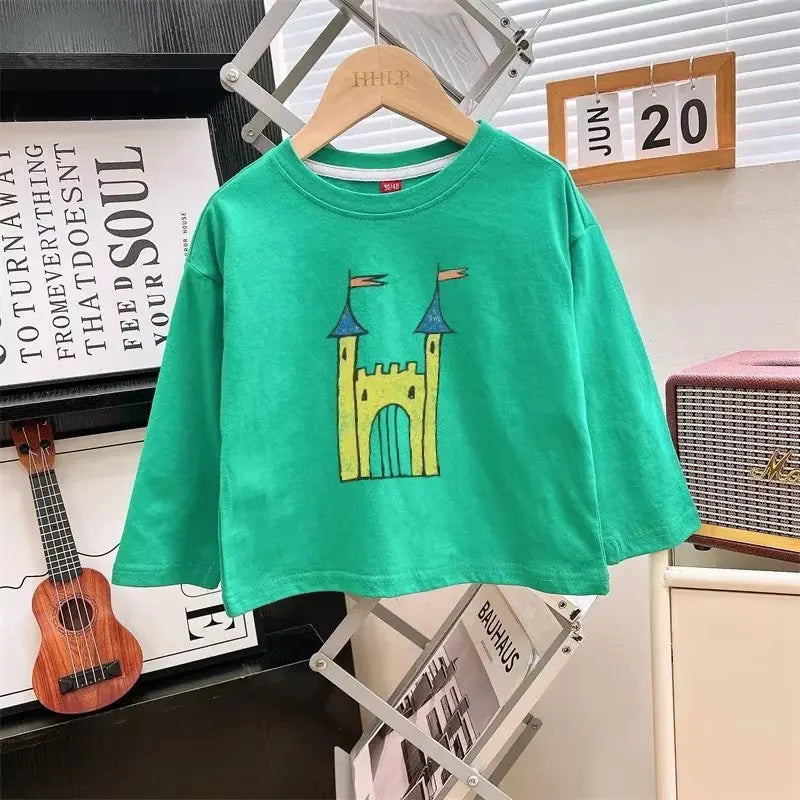 kids shirts 2024 new autumn full sleeve baby girls tops boys tees cotton children clothing cartoon kids t-shirts