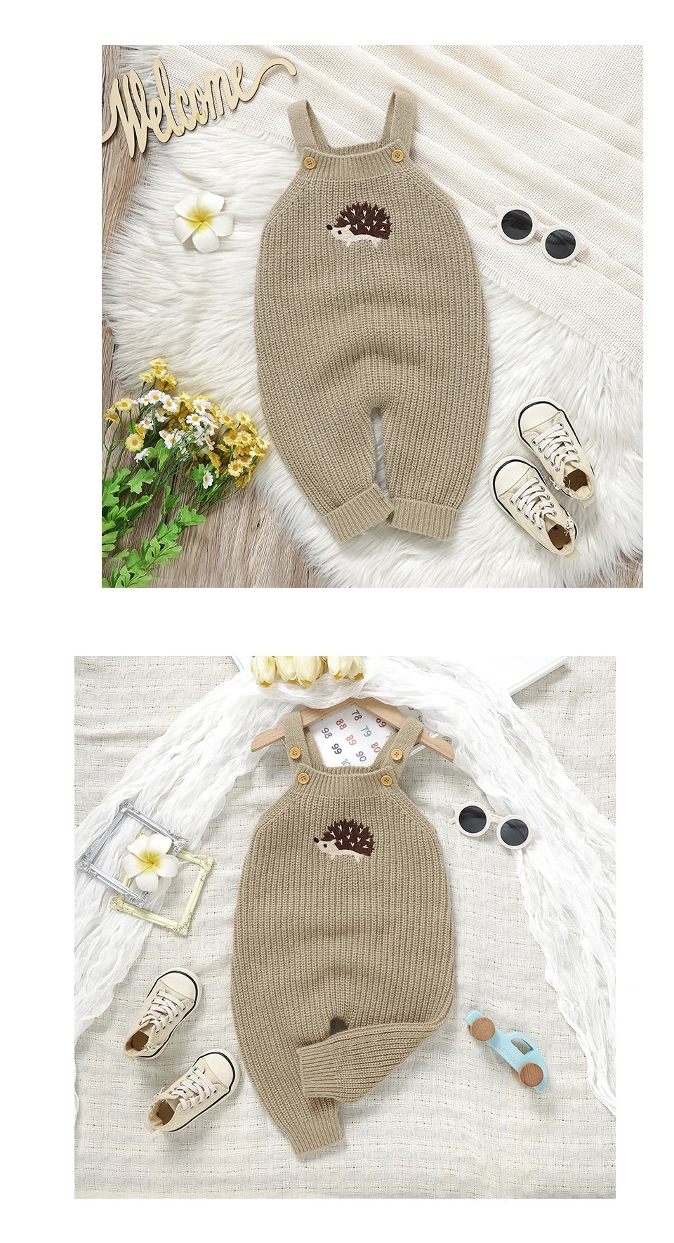 Baby Girls Boys Rompers Cute Hedgehog Knitted Newborn Sleeveless Sunsuits Jumpsuits 0-18m Infant Unisex Overalls Toddler Costume
