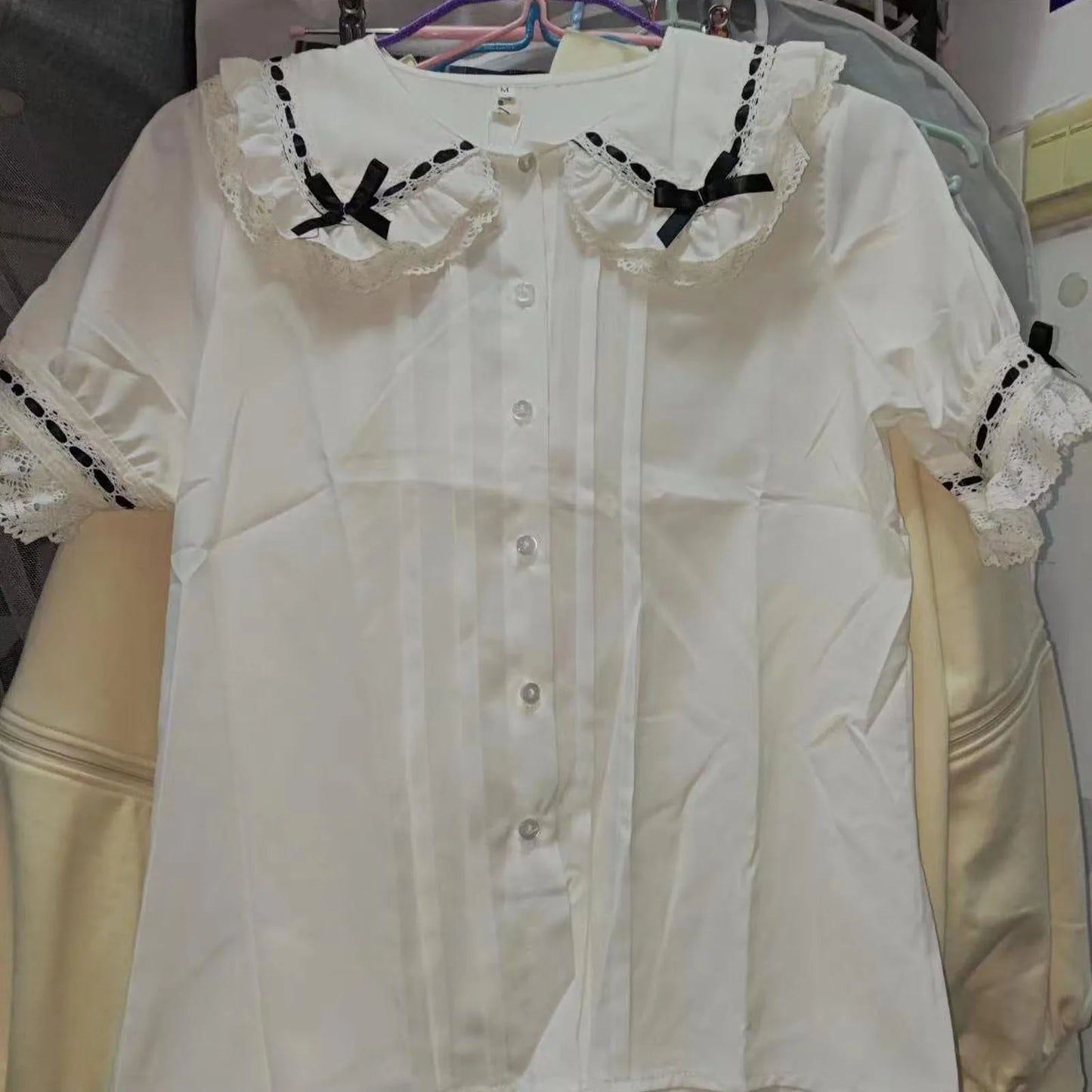 Spring Blouse Women Japanese Kawaii Cute Lace Patchwork Peter Pan Collar Shirt Vintage Sweet Embroidery Top Blusas