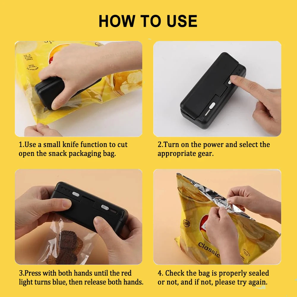 Mini Sealer Plastic Bags Heat Sealing Machine Handheld Rechargeable Food Packaging Heat Sealer Portable Thermal Bag Sealer