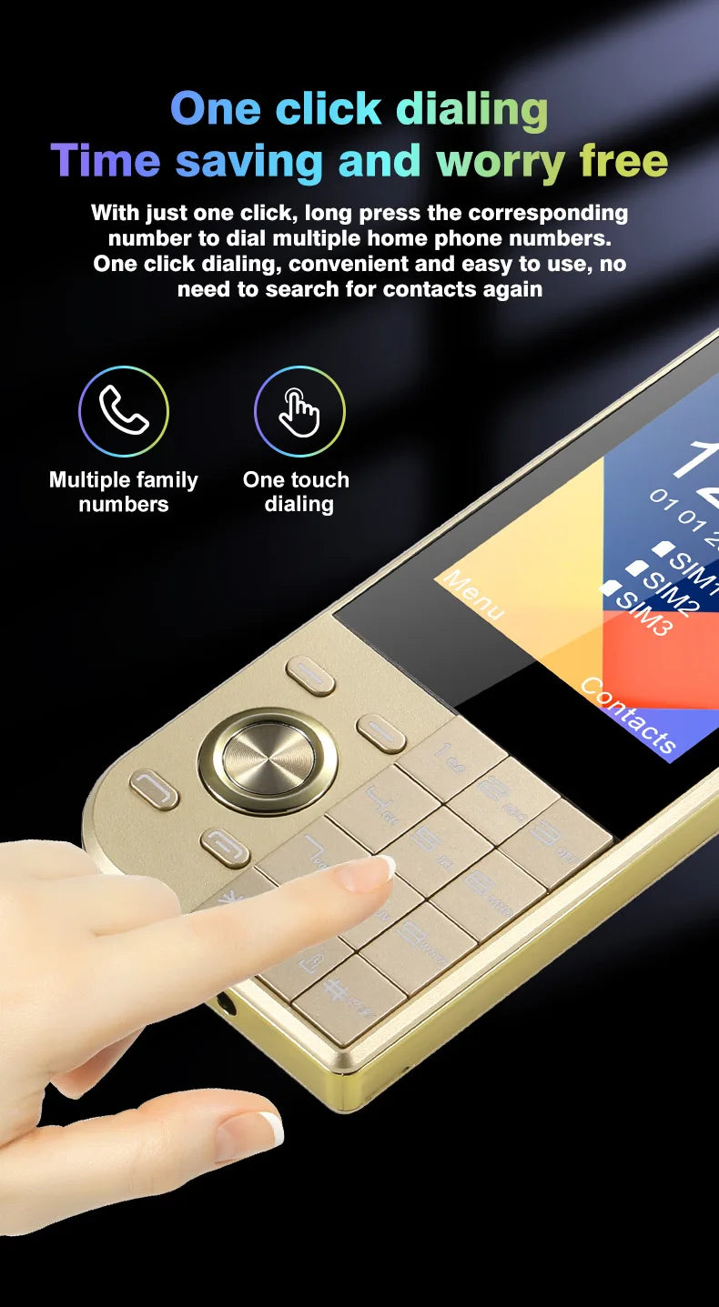 2025 New Push Button Mobile Phone 2.8' Three SIM 3SIM Bluetooth Flashlight MP3 Wireless FM Camera Vibration BigHorn CellPhone