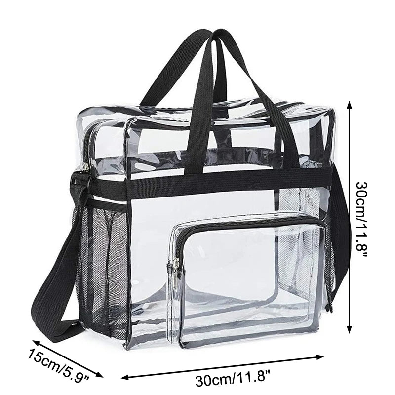 【S】Large Capacity PVC Transparent Bag Portable Washing Bag Clear Tote Multi Pocket Handbag for Home Use Durable Material