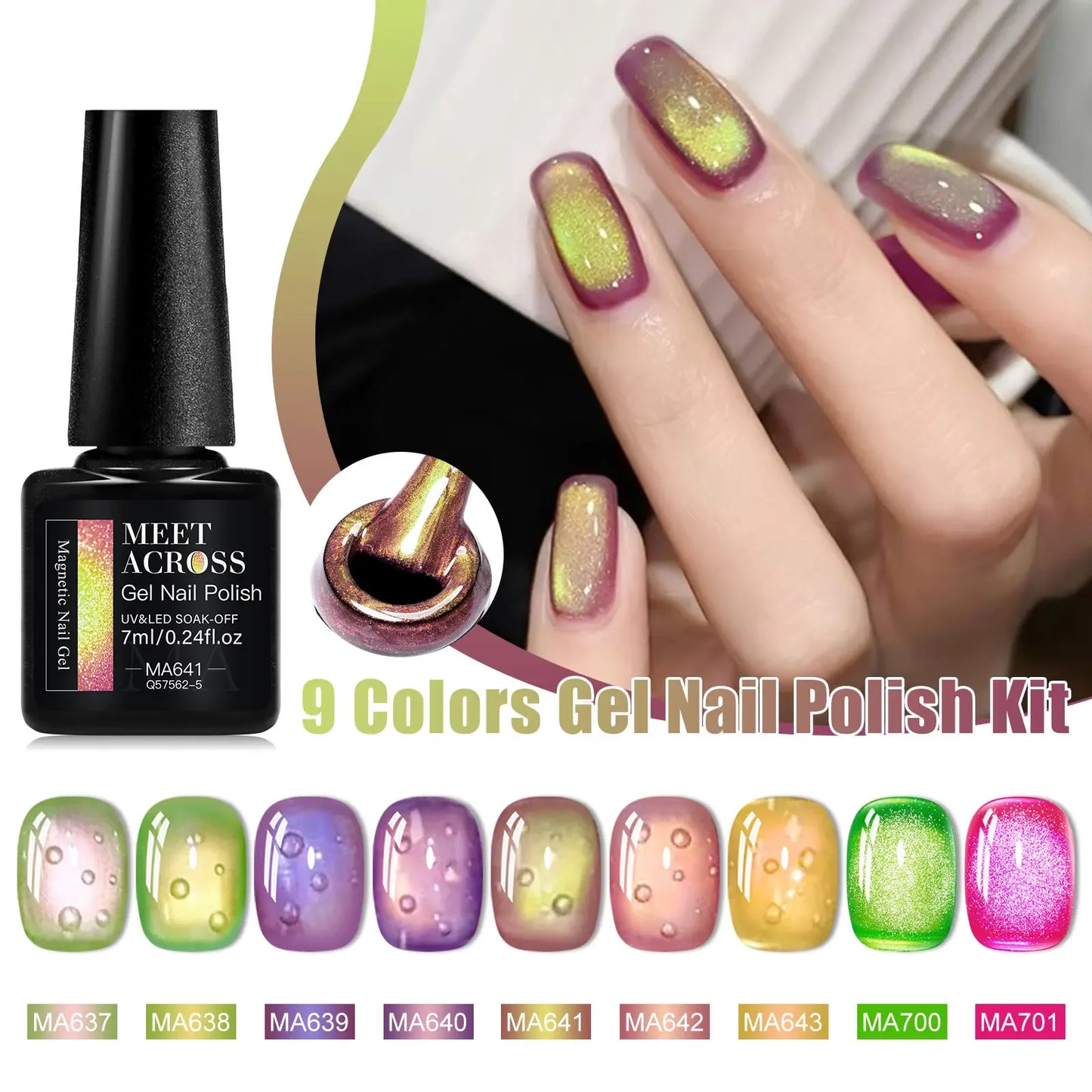 12Pcs/Set Fluorescent Cat Magnetic Nail Gel Polish Guava Green Neon Color With Magnetic Stick Semi-Permanent UV Gel Nail Art Kit