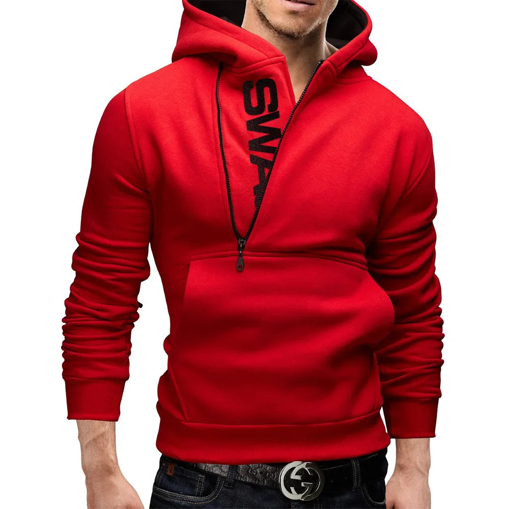 Men's Hoodies Long Sleeve Sweatshirts for Men Zipper Hooded Pullover High Neck Mens Sweatshirt Top Jacket Coat Black Sweater