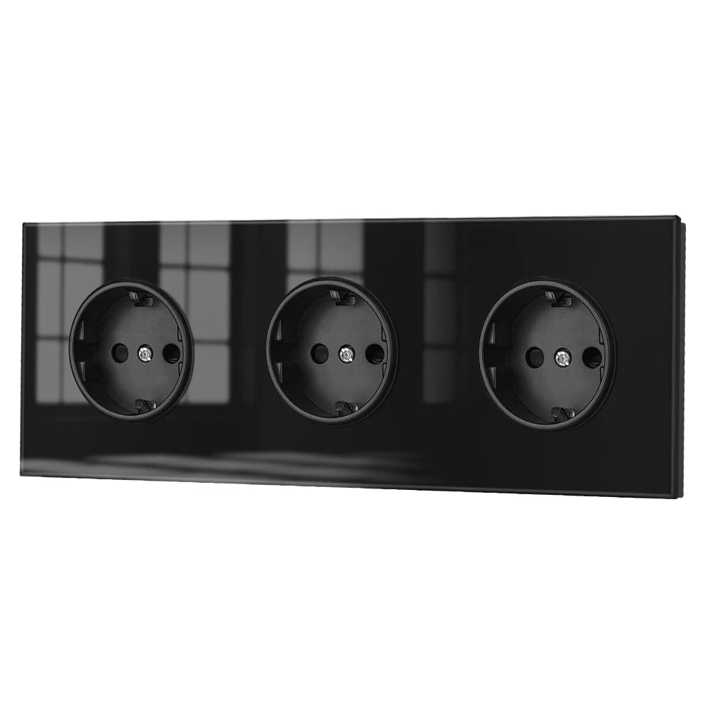 VISWE EU Standard  Electrical sockets 220V 16A Full Mirror Tempered Glass Panel Multiple Black Socket Wall Home Improvements
