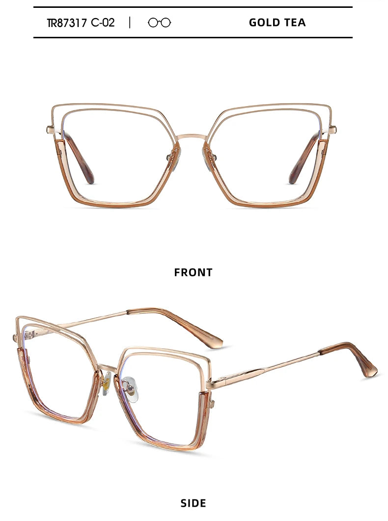 VICKY Fashion Geometric Square Large Frame Personalized Design Women's Anti-Blue Light Reading Glasses Customizable Prescription