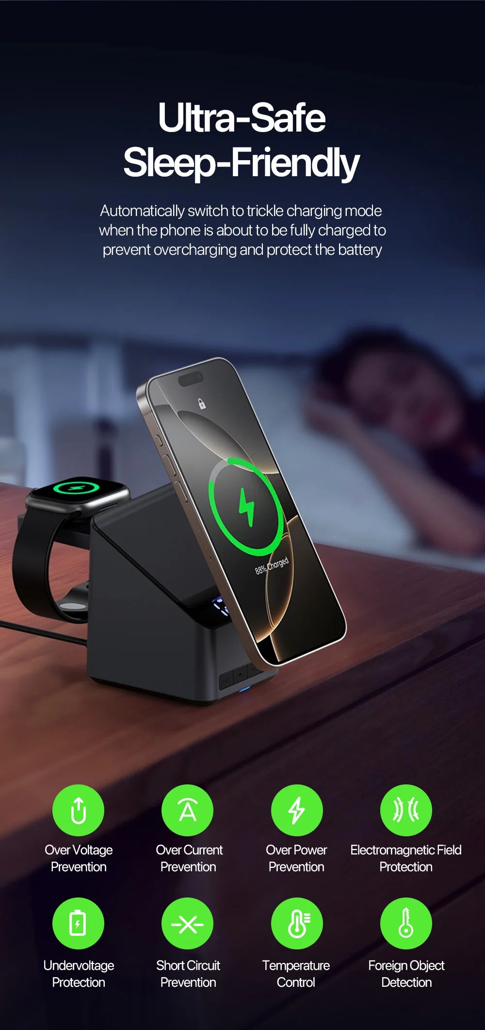 Wireless Charger Station 4 in 1 Fast Charging Dock Stand For iPhone 16 15 14 13 12 iWatch 9 8 7 Pro Airpods