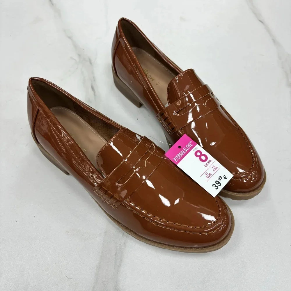 Fashionable Versatile Patent Leather Bright Face British Style Flat Shoes Comfortable Microfiber Face Adult Men Women Summer Sho