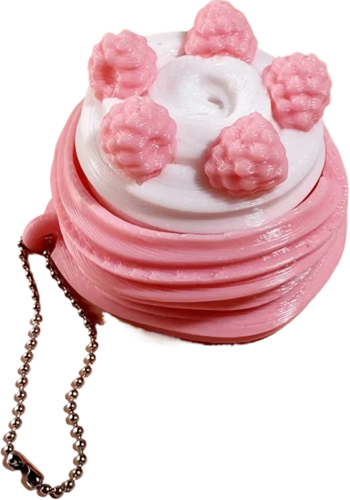 Stress resistant keychain toy - fun stress relieving buttons in strawberry cake, coffee, and chicken legs, designed for all ages