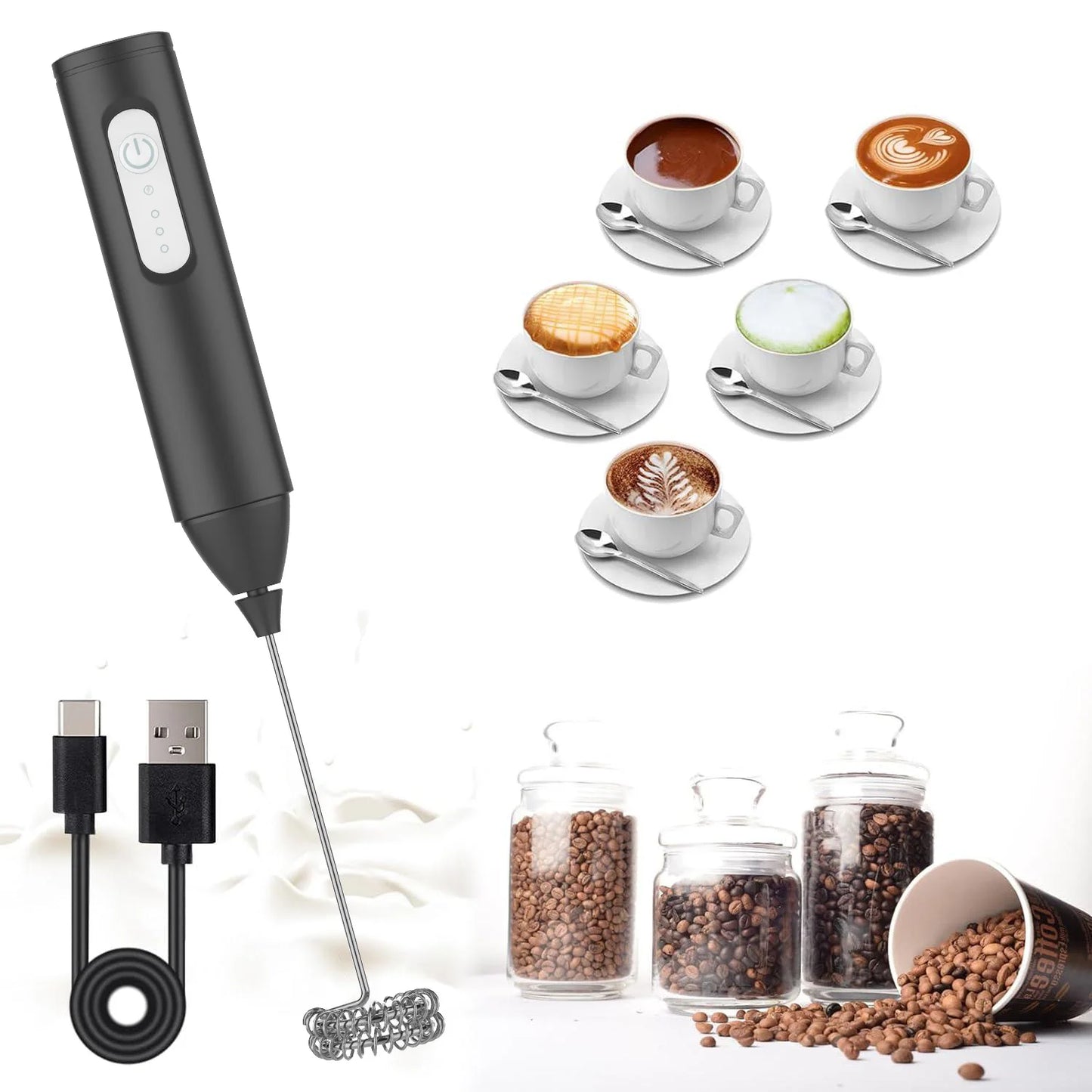 Wireless Milk Frother Electric Type-C Handheld Blender Stainless Steel Mini Coffee Maker Whisk Mixer For Coffee Cappuccino Cream