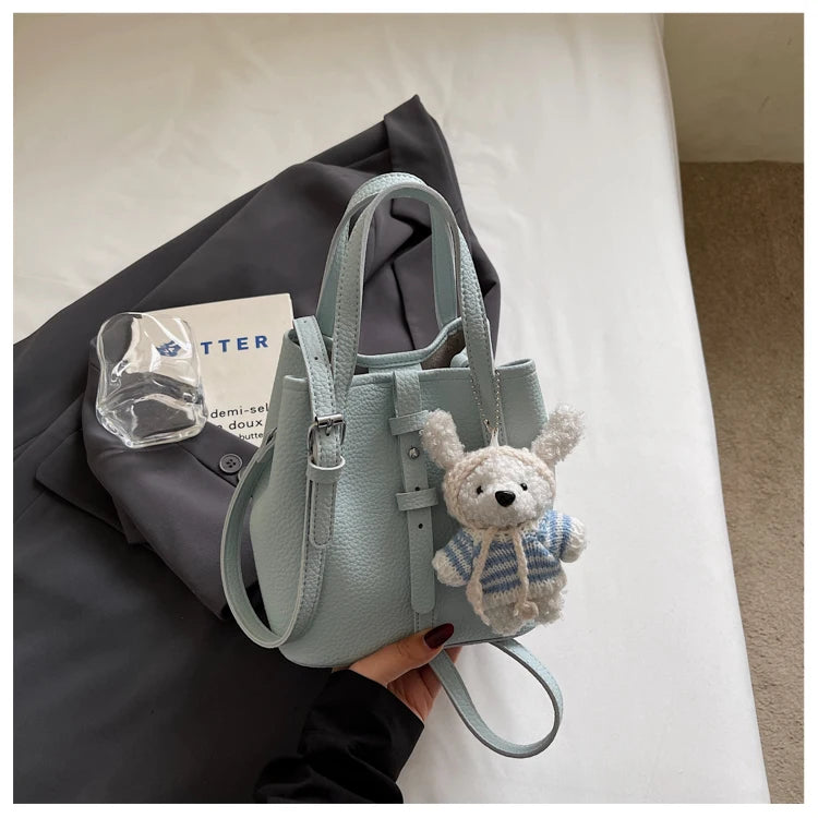 Fashionable Bucket Handbag Women's Shoulder Bag Spring Versatile Commuting Crossbody Bag Soft PU Leather Magnetic Buckle Closure