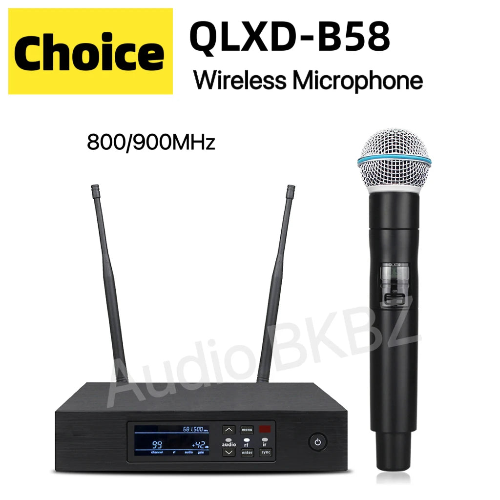 QLXD B-58 800MHz/900MHz High Quality Professional Wireless Microphone UHF Stage Performance Singing Party Handheld Microphone