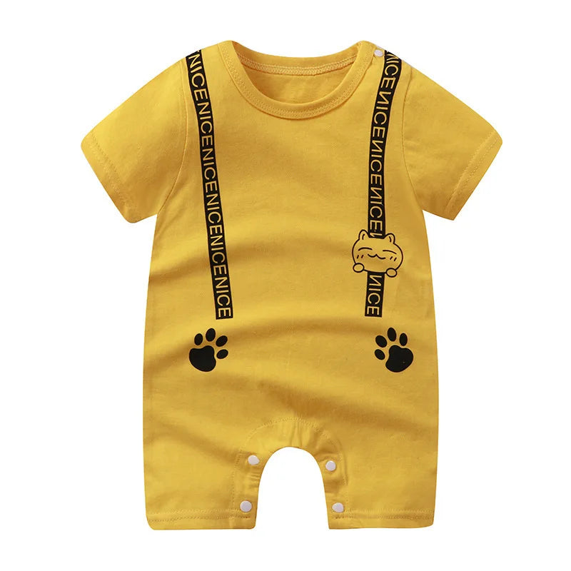 Breathable Cotton Baby Cartoon Jumpsuits, Short Sleeve Bodysuit for Newborn Infant Boys Girls Rompers of Crawling Clothes