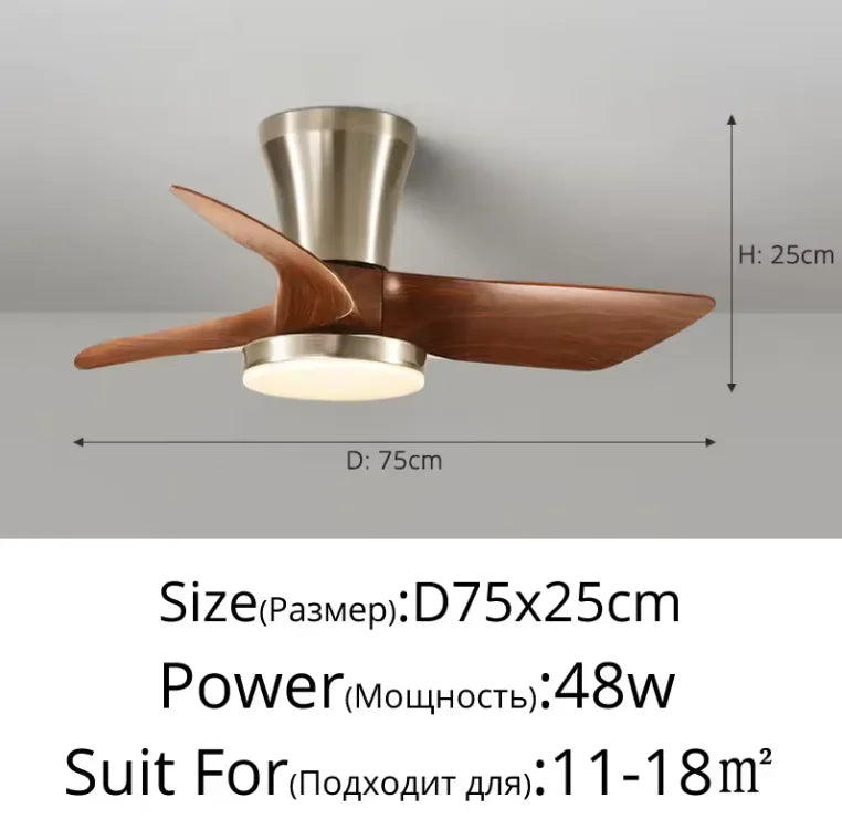 Modern Silent integrated Bedroom Ceiling Fan Lamps Retro Wood Dining Room Living Room High Wind Power Remote Ceiling Fan Lights