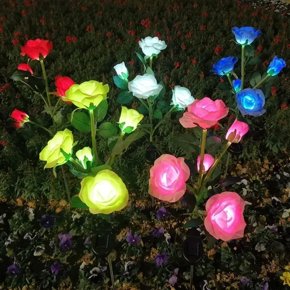 Solar Garden Lights LED Solar Flowers Rose Lawn Lamp  Outdoor Waterproof Outside Light for Patio Yard Garden Wedding Xmas Decor