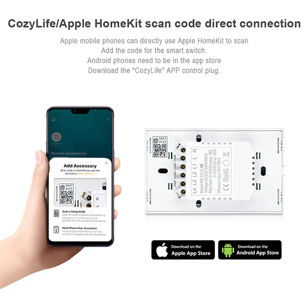 Apple Homekit Smart Switch No Neutral EU/US WIFI Touch Sensor Light Switch Smart Google Home Alexa Siri Voice Control 220V 110V