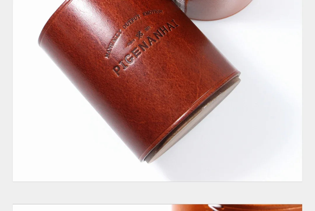 High End Handmade Genuine Leather Solid Wood Pen Holder Cowhide Office Stationery Storage Pen Holder Desk Organizer Holder