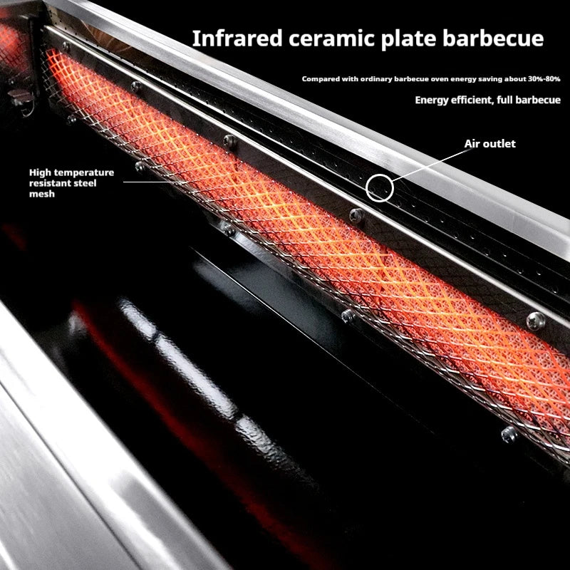Commercial Smokeless LPG Gas Grill with Fan - Stainless Steel, Fast Heating, Auto Flameout Protection, for Oyster/Seafood BBQ