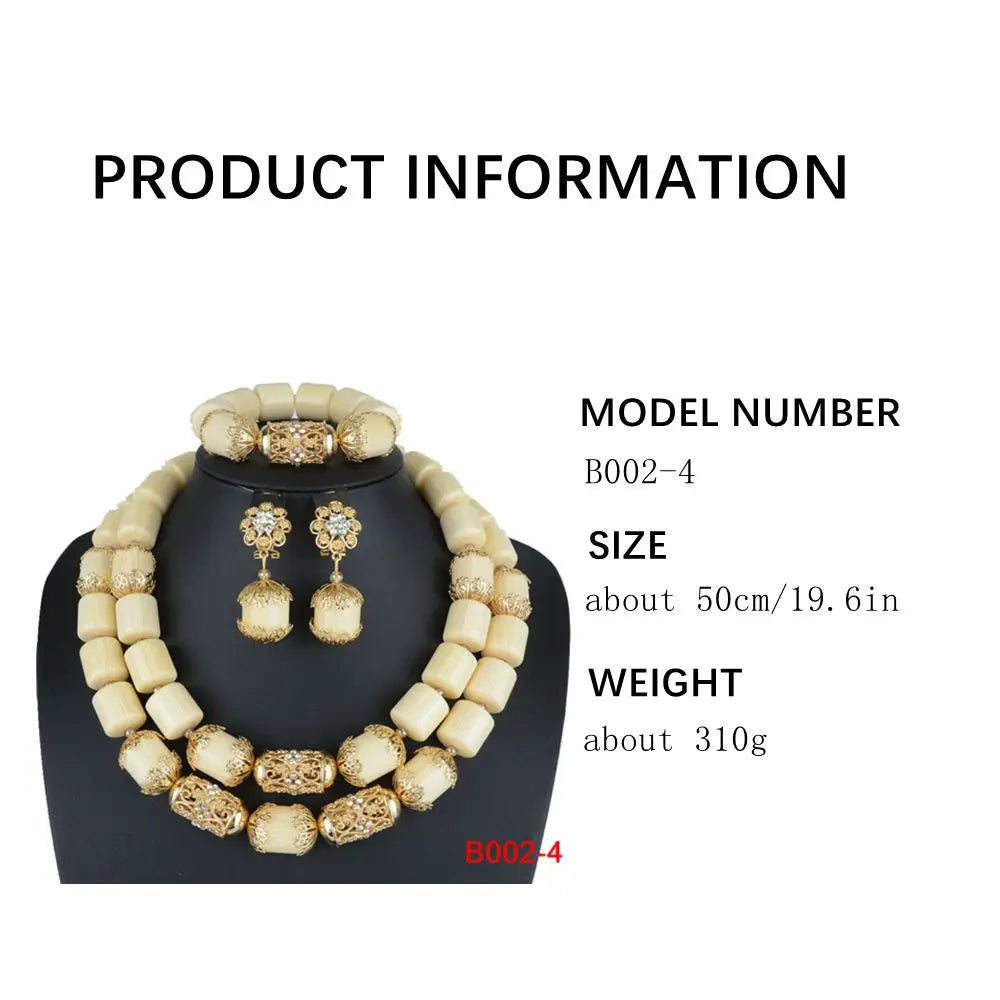 High Quality 2 Layers Artificial Coral Bead African Wedding Jewelry Set Women Necklace Nigeria Bride Party Gift