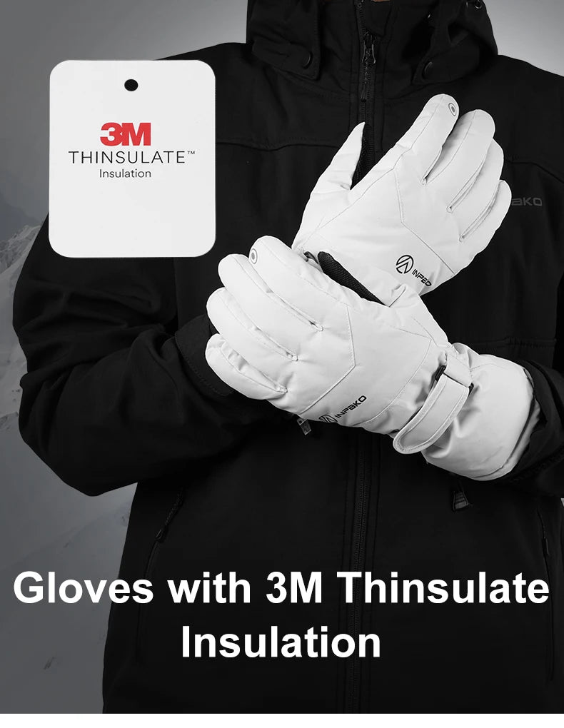 INPAKO thickened men's and women's professional ski gloves windproof winter warm snow gloves snowmobile five-finger gloves