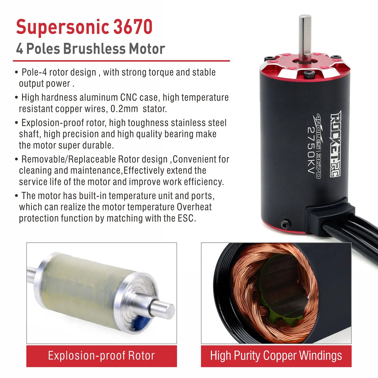 RC motor Rocket V2 supersonic Brushless Motor w/ Temp Sensor 3650 3660 3665 3670 3674 for 1/8 1/10 RC Car