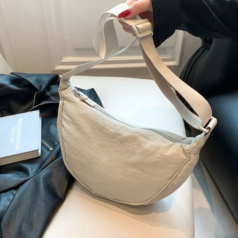 Casual Nylon Crossbody Bag for Women Shoulder Bag Woman Half Moon Chest Bags Tote Lady Travel Shopper Bag Female Purses