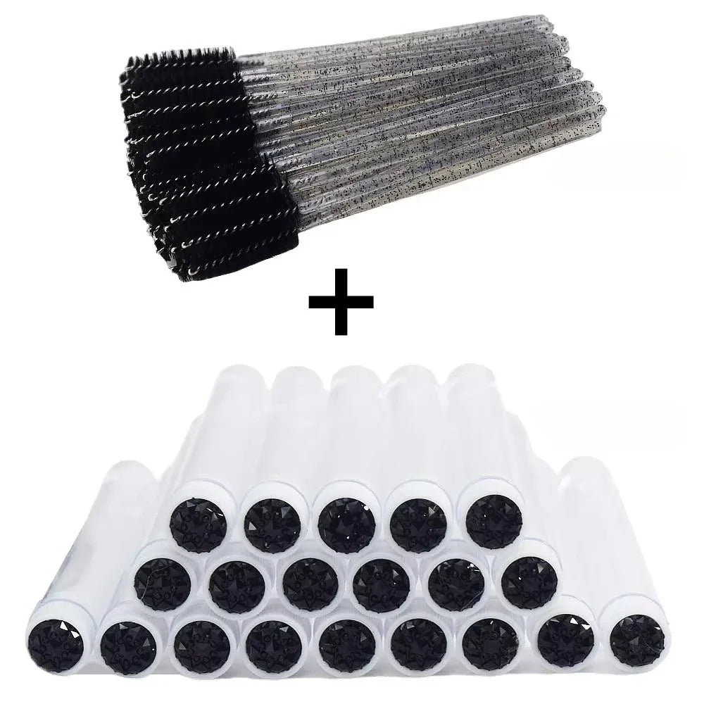 50Pcs Eyelash Brush Tubes with Crystal Mascara Wands & Eyebrow Comb Spoolies - Makeup Tools for Lash/Brow Applicators